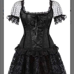 Brocade Black Strap Corset with Fluffy Skirt